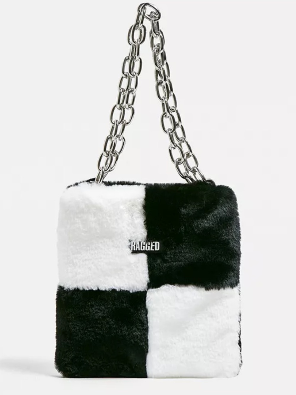NWOT Ragged Priest Grool Black & White Checker Faux Fur Mini Tote